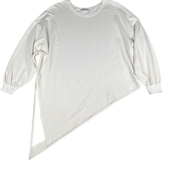 Zara White Asymmetrical Hem Oversized Sweatshirt Pullover (314) - Picture 6 of 7